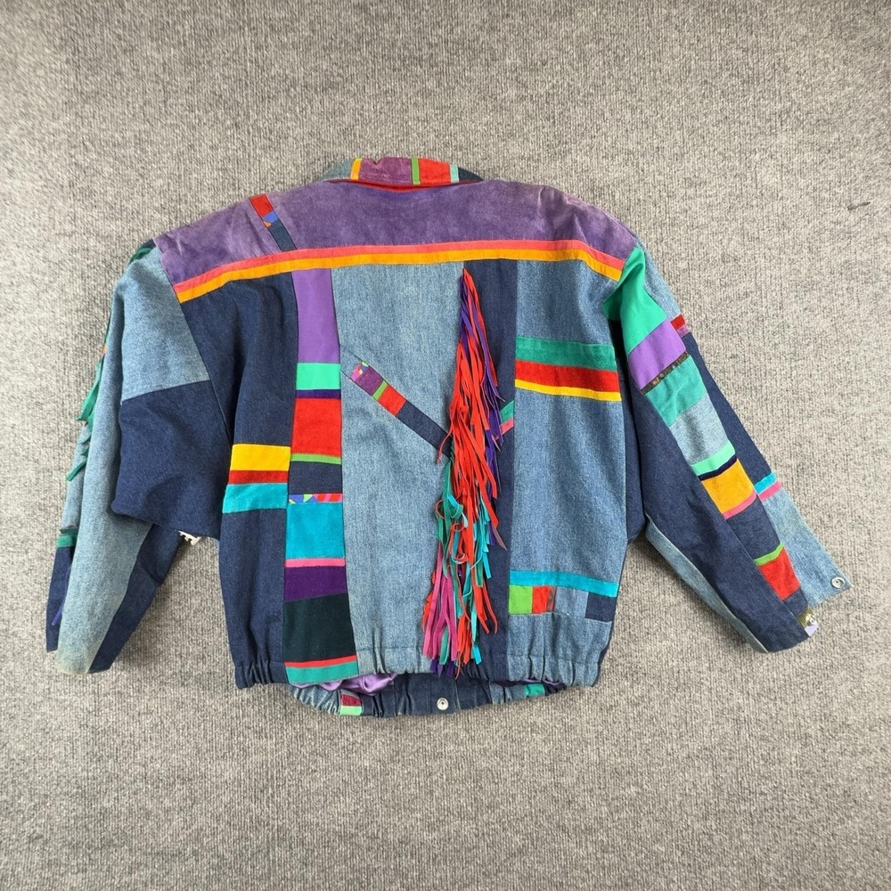 Vintage Santa Fe Re-Creations Jacket Womens Medium Fringe Western Denim Bomber - Picture 8 of 9